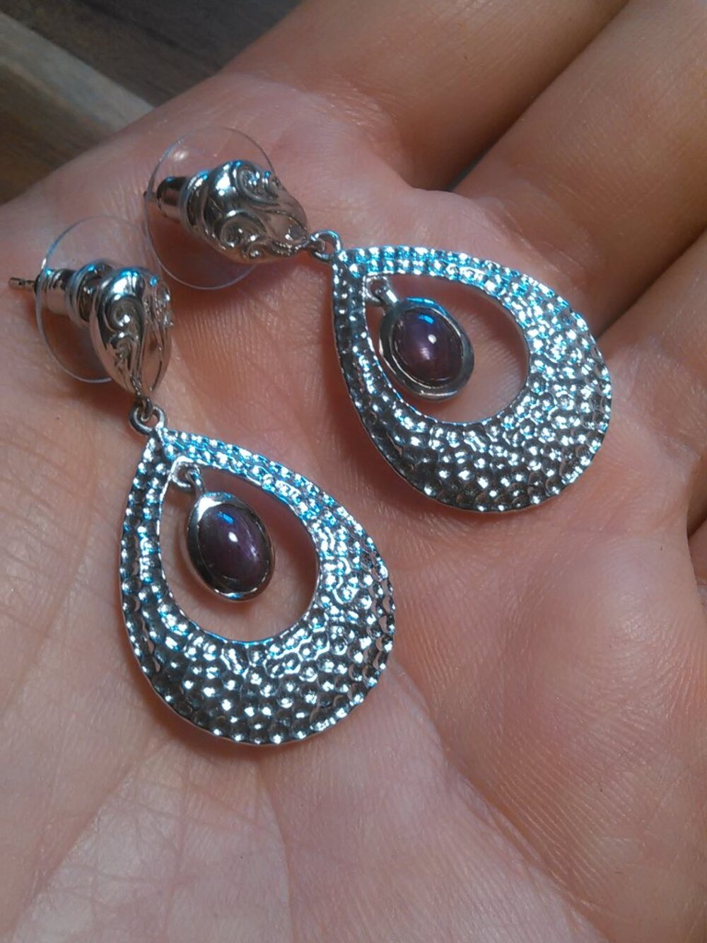 Natural Star Ruby Sterling Silver Dangle Earrings